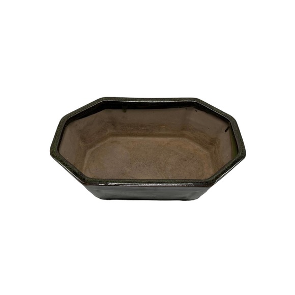 Octagonal Planter Brown Drip Glaze - Great Condition - Picture 1 of 3